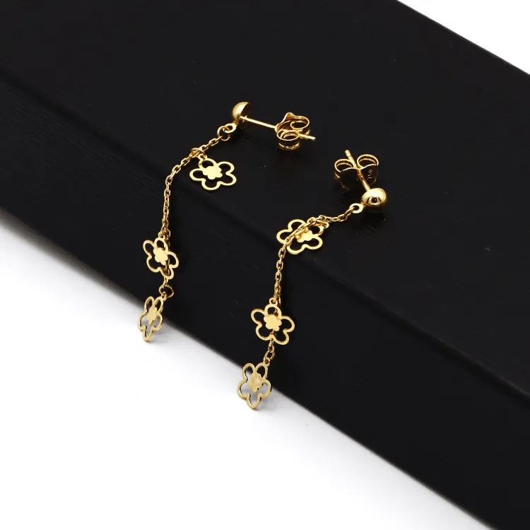 Real Gold 3 Flower Hanging Drop Stud Earring Set 6035 E1790