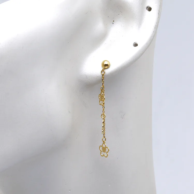 Real Gold 3 Flower Hanging Drop Stud Earring Set 6035 E1790