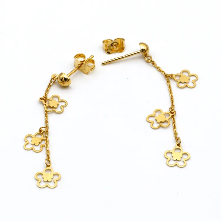 Real Gold 3 Flower Hanging Drop Stud Earring Set 6035 E1790