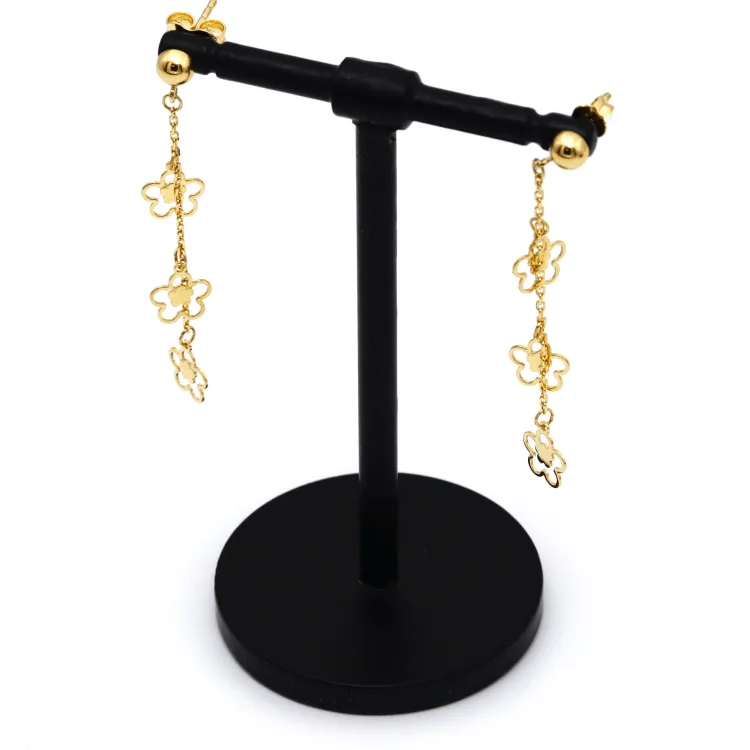 Real Gold 3 Flower Hanging Drop Stud Earring Set 6035 E1790