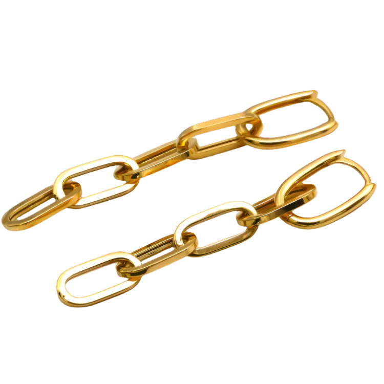 Real Gold Bigger Paper Clip Hanging Earring Set 1796 E1829