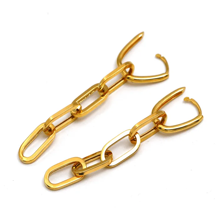 Real Gold Bigger Paper Clip Hanging Earring Set 1796 E1829