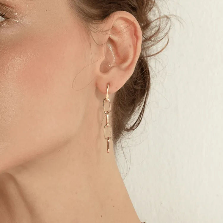Real Gold Bigger Paper Clip Hanging Earring Set 1796 E1829