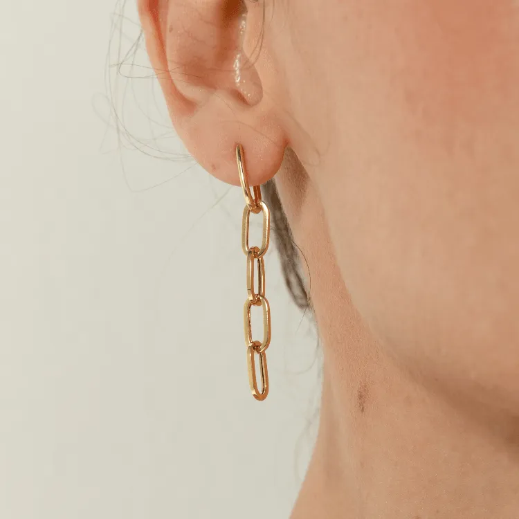 Real Gold Bigger Paper Clip Hanging Earring Set 1796 E1829