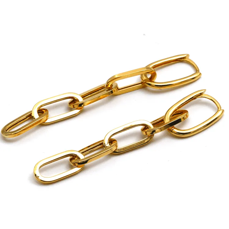 Real Gold Bigger Paper Clip Hanging Earring Set 1796 E1829