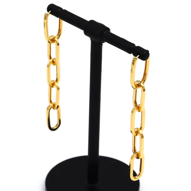 Real Gold Bigger Paper Clip Hanging Earring Set 1796 E1829