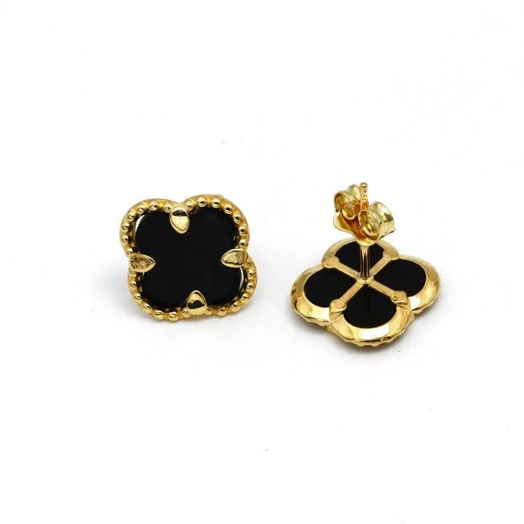 Real Gold Black Pearl Flat Stud Earrings Set - Model GZJVN 0695-AC E1914