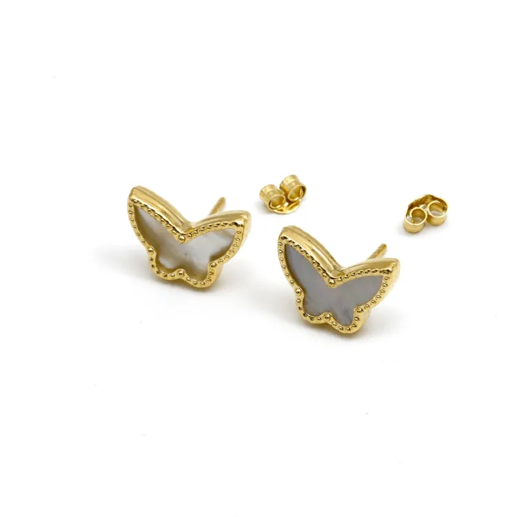 Real Gold Butterfly Pearl Earring Set GZJVN 0115-2PK E1801