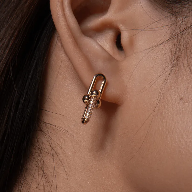 Real Gold GZTF Solid Hardware Stone Earring 0870 E1845