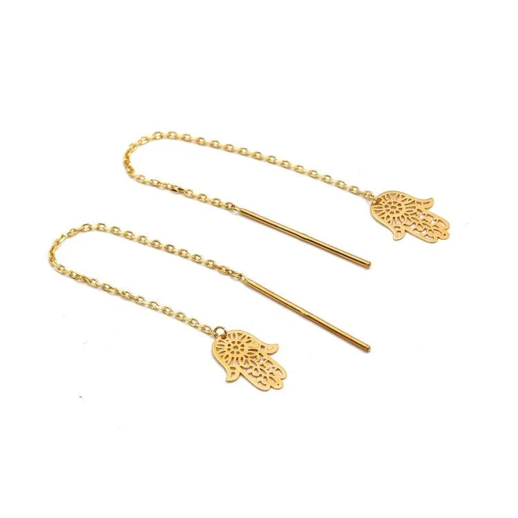 Real Gold Palm Hand Hanging Earring Set - Model 9766 E1854