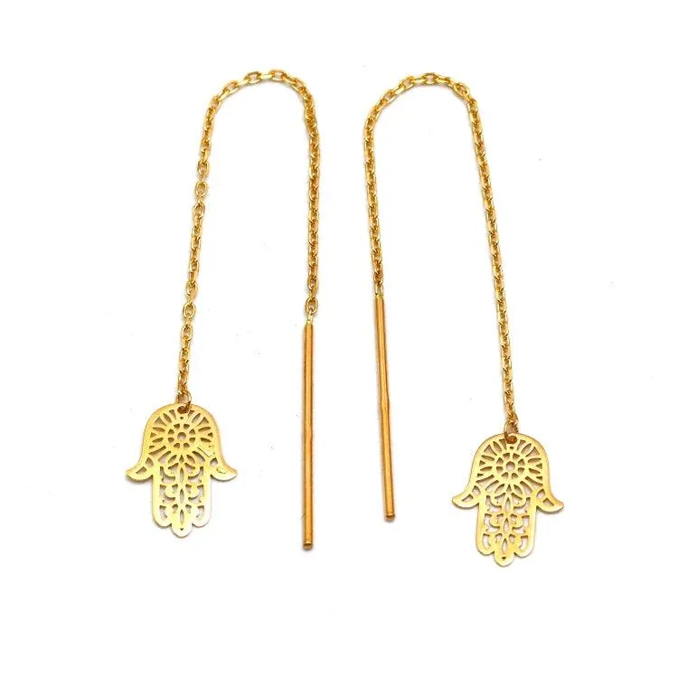 Real Gold Palm Hand Hanging Earring Set - Model 9766 E1854