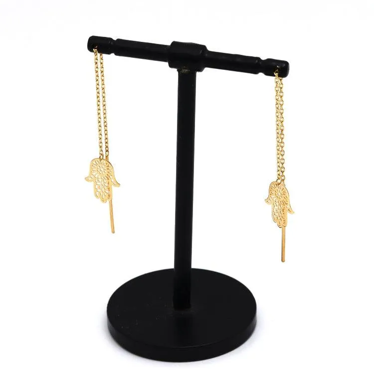 Real Gold Palm Hand Hanging Earring Set - Model 9766 E1854