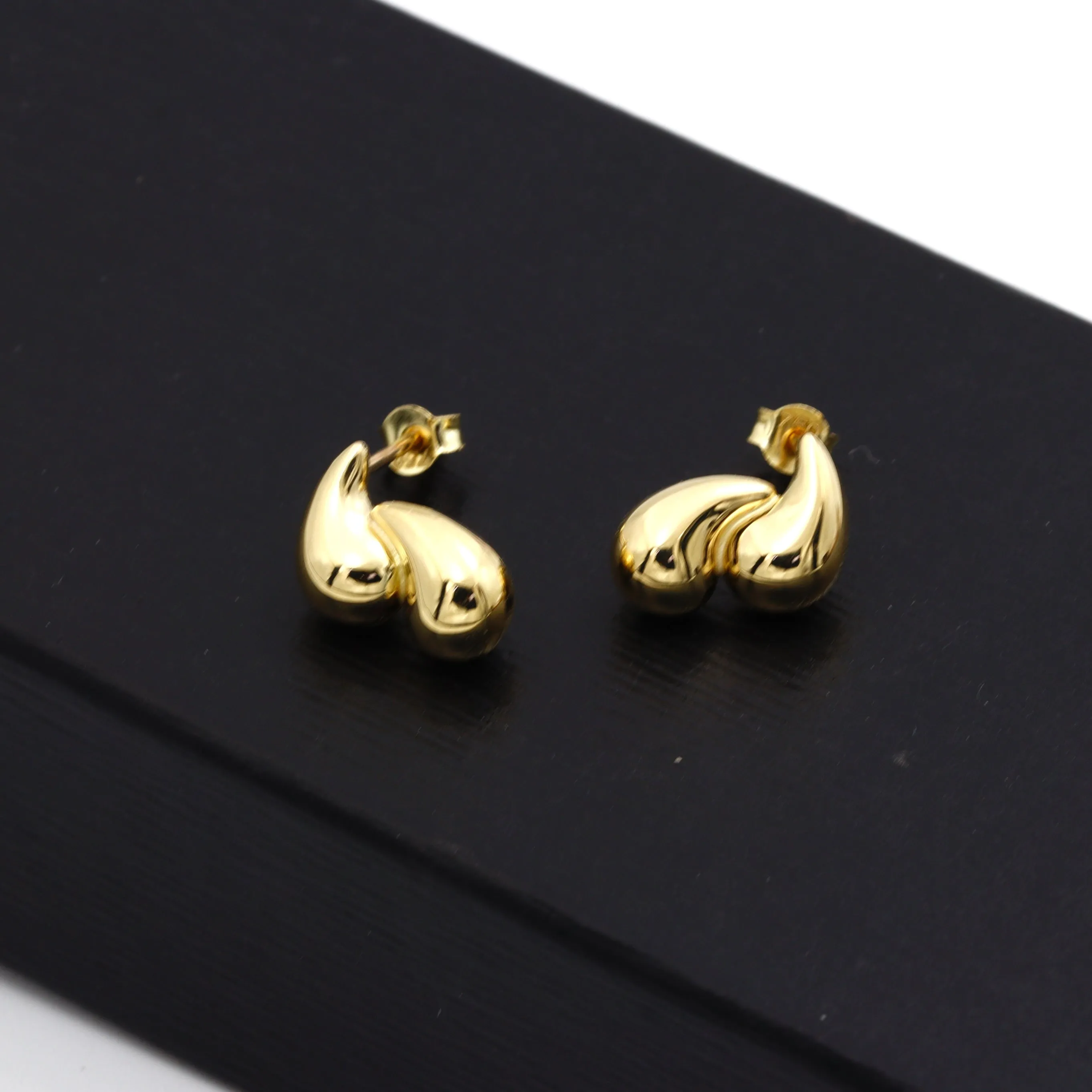 Real Gold Plain Double Teardrop Stud Earrings Set - Model 6898-28 E1933