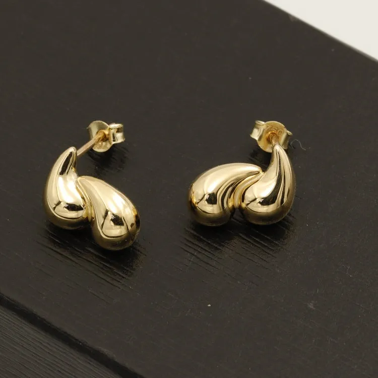 Real Gold Plain Double Teardrop Stud Earrings Set - Model 6898-28 E1933
