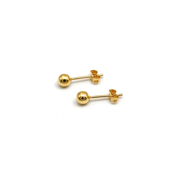 Real Gold Round Ball Stud Earring Set 0004 E1804