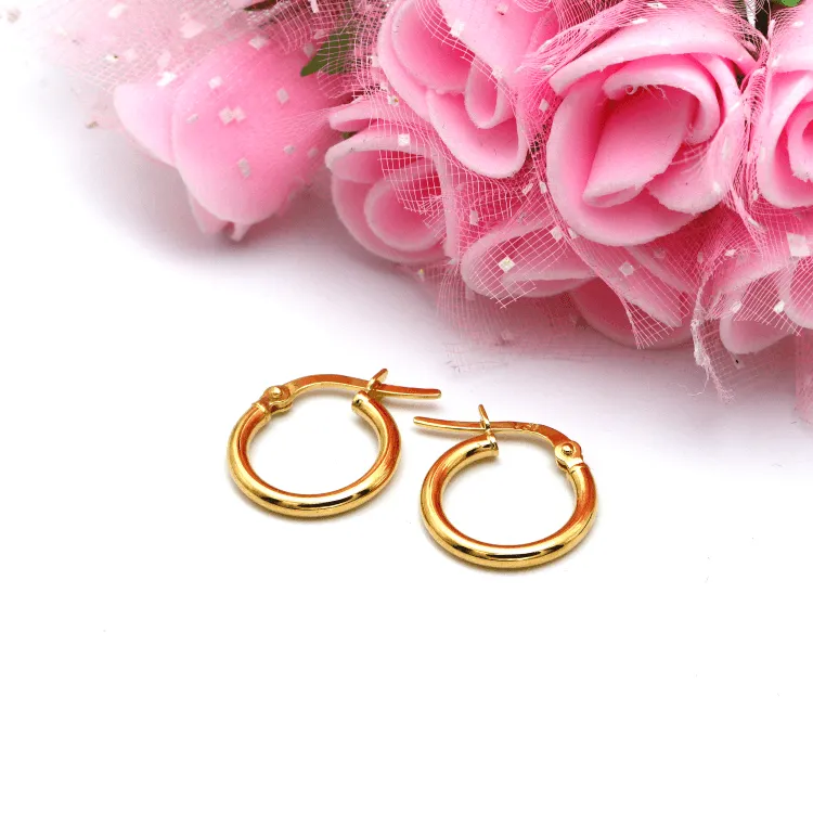 Real Gold Round Plain Loop Earring Set ( 1.4 cm ) 5356 E1771