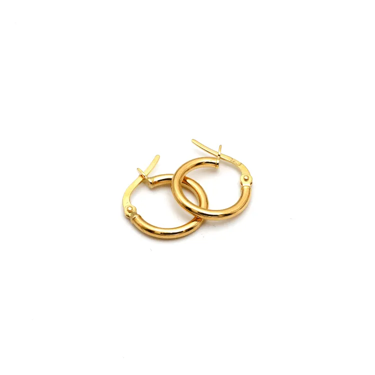Real Gold Round Plain Loop Earring Set ( 1.4 cm ) 5356 E1771
