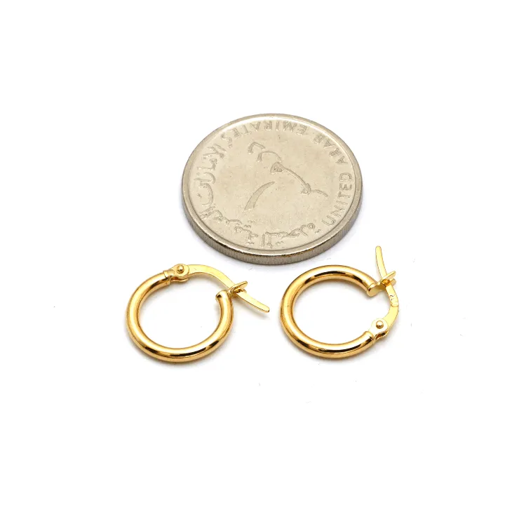 Real Gold Round Plain Loop Earring Set ( 1.4 cm ) 5356 E1771