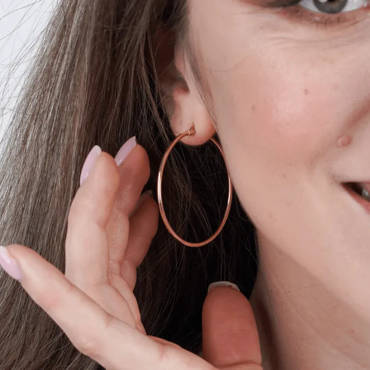 Real Gold Round Plain Loop Earring Set ( 4 cm ) 5503 E1767