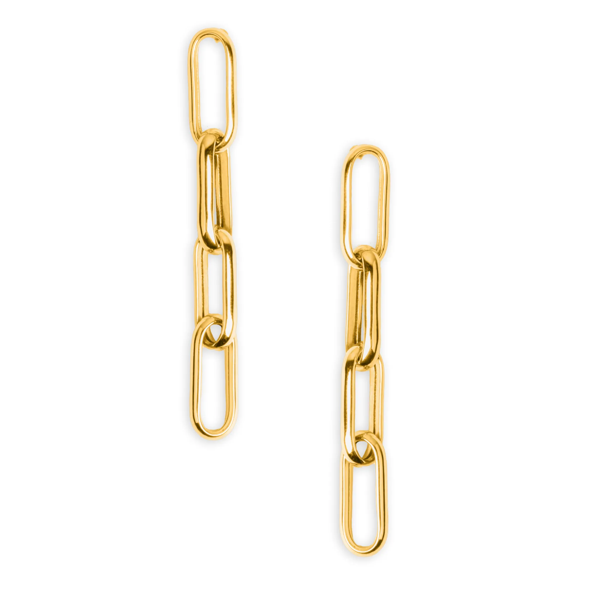 Real Gold Thick Paper Clip Link Hanging Curved Stud Earring Set 1707 E1834
