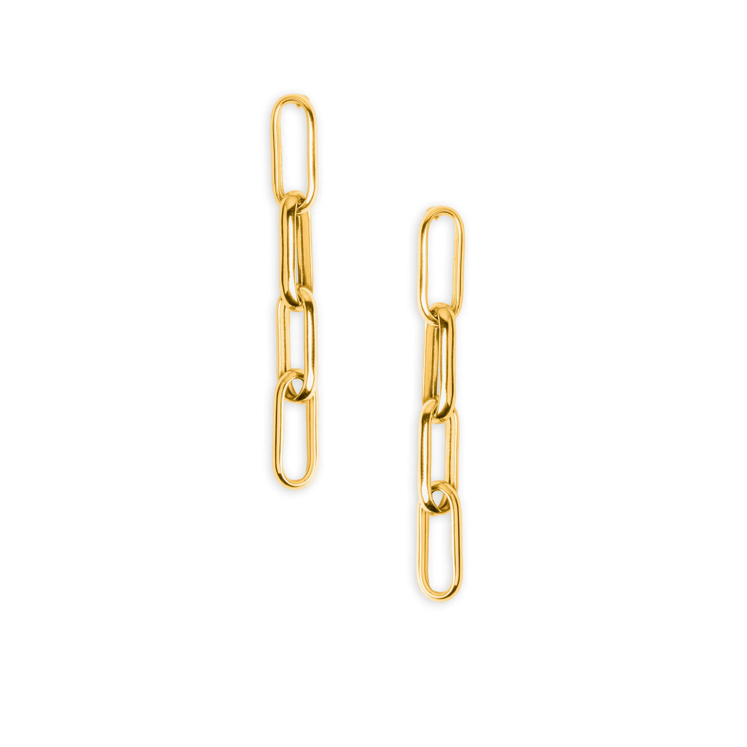 Real Gold Thick Paper Clip Link Hanging Curved Stud Earring Set 1707 E1834