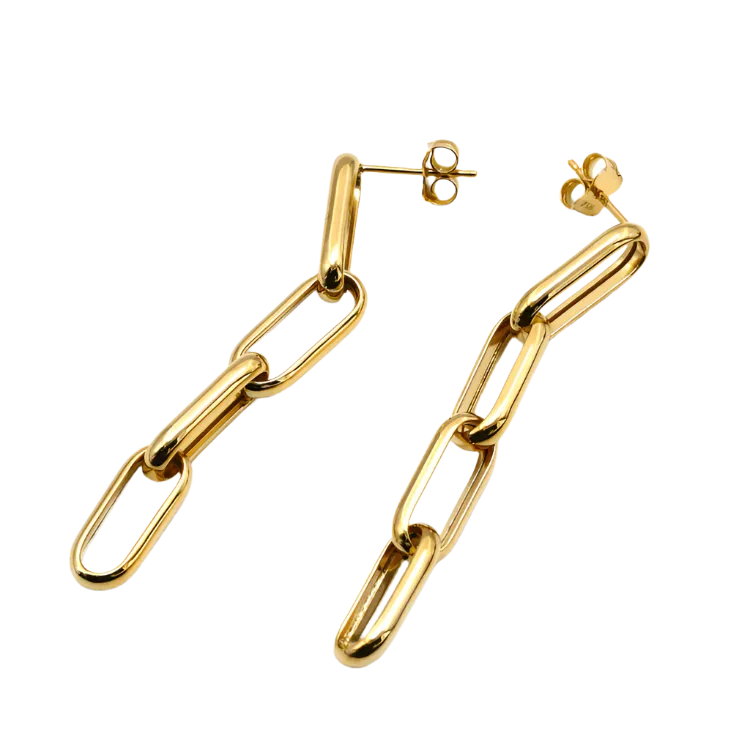 Real Gold Thick Paper Clip Link Hanging Curved Stud Earring Set 1707 E1834