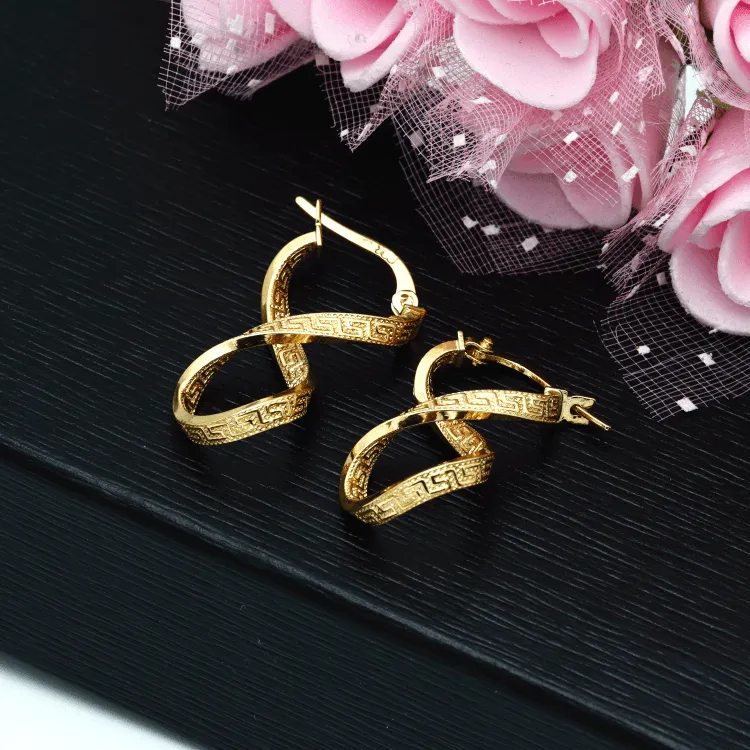 Real Gold Twisted Maze Hoop Earring Set 3324/1/E E1785