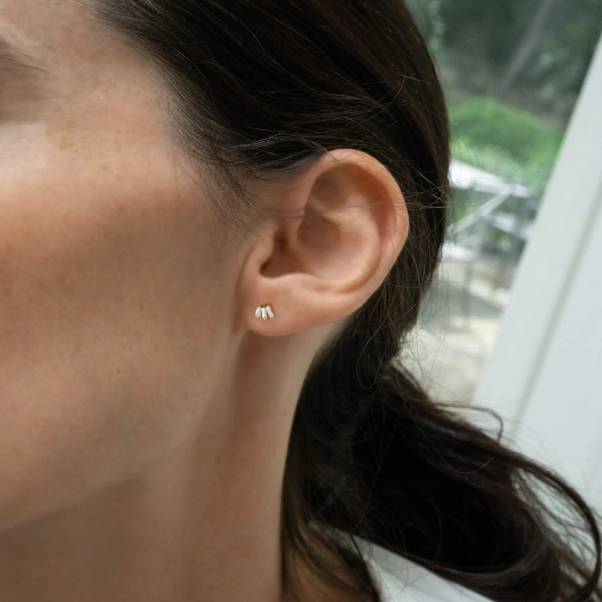 Reclaimed 18k Yellow Gold and Baguette Diamond Earrings, 3 Diamonds