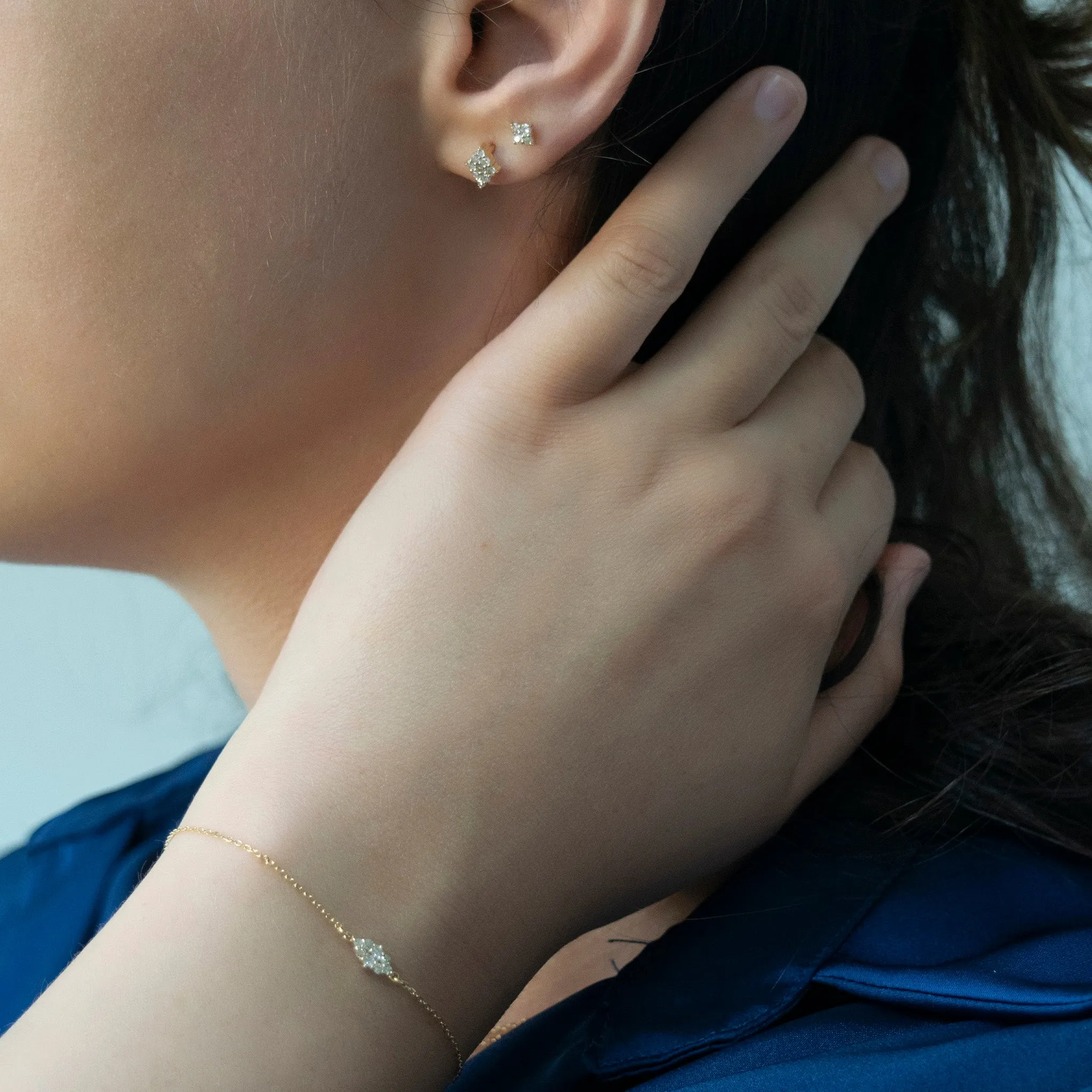 Reclaimed 18k Yellow Gold and Diamond Earrings, 4 Diamonds