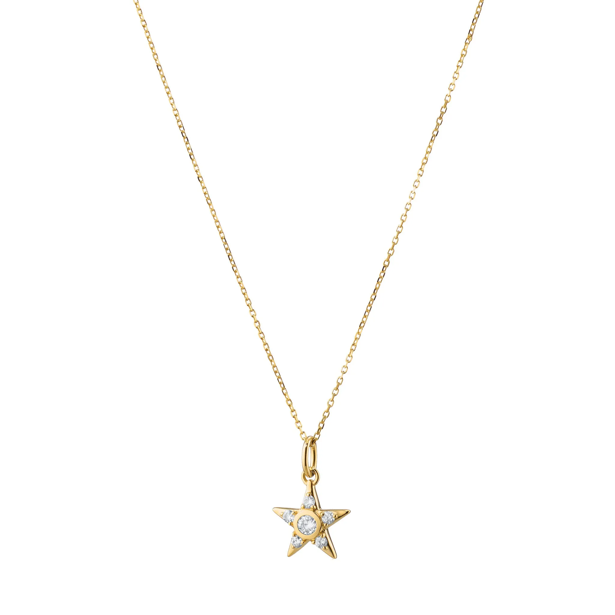 Reclaimed 18k Yellow Gold Star Necklace with 6 Round Diamonds