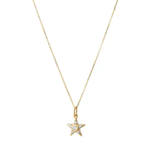 Reclaimed 18k Yellow Gold Star Necklace with 6 Round Diamonds
