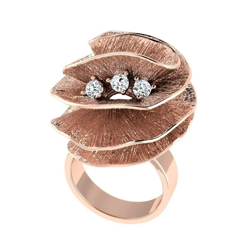 Rose Shaped Diamond Flower Ring 18K Yellow Gold