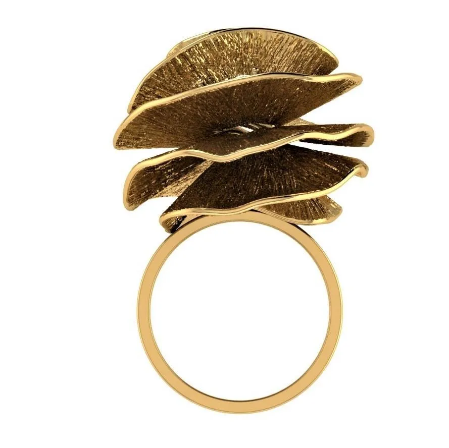 Rose Shaped Diamond Flower Ring 18K Yellow Gold