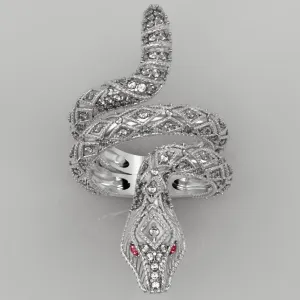 Ruby and Diamond Snake Ring 14K White Gold