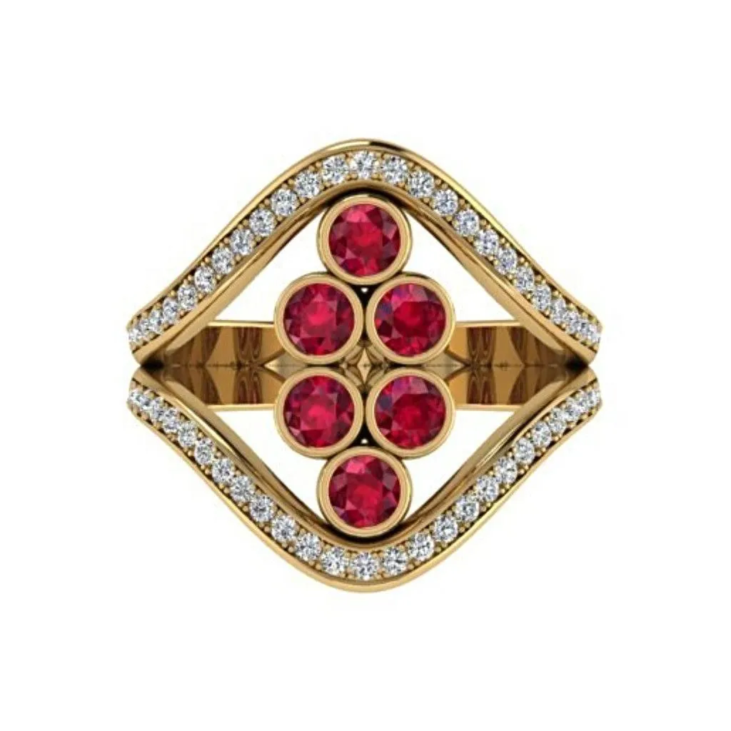Ruby and Diamond Split Shank Ring 18K Yellow Gold