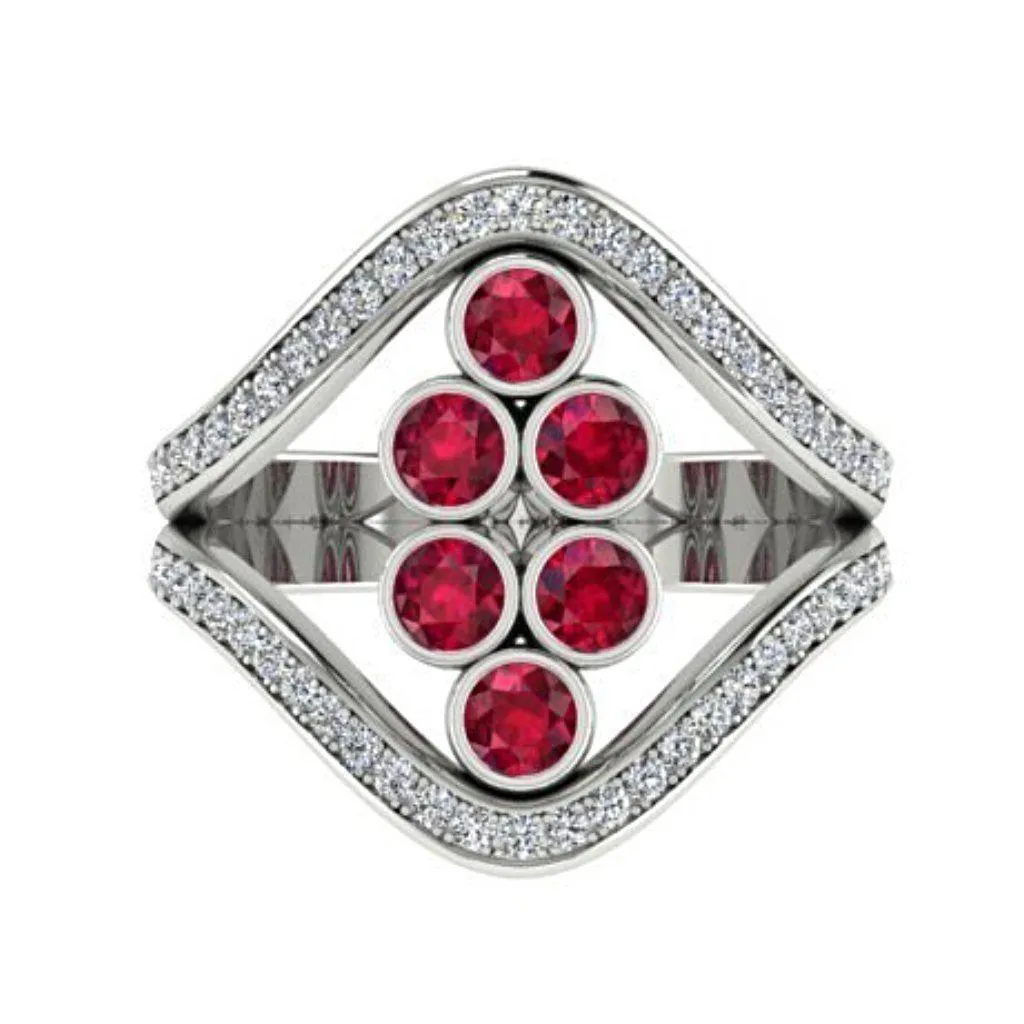 Ruby and Diamond Split Shank Ring 18K Yellow Gold