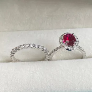 Ruby Engagement Ring Bridal Set