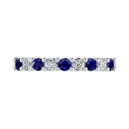 Sapphire and Diamond Semi Eternity Ring 14K Gold