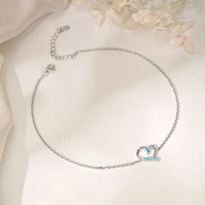Silver Dewy Heart Anklet