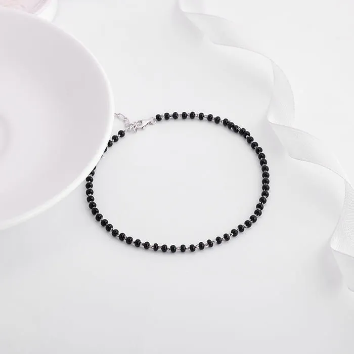 Silver Swaying Shadows Black Beads Anklet