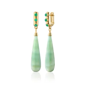 Special Edition "Rings of Nebula" Aragonite Drop Earrings with Faceted Emerald Cabochons