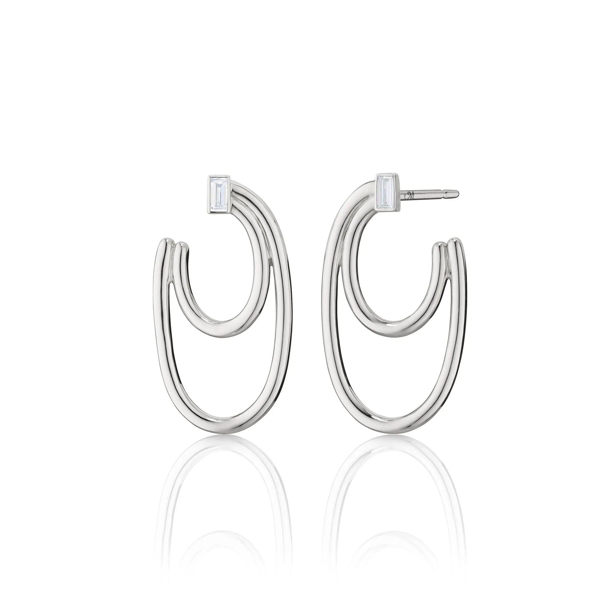 Sterling Silver Double Oval ??Galaxy Wrap Hoop?? Earrings with Baguette White Sapphire