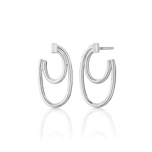 Sterling Silver Double Oval ??Galaxy Wrap Hoop?? Earrings with Baguette White Sapphire