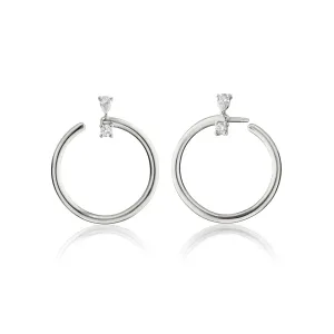 Sterling Silver Large "Galaxy Wrap Hoop" Anniversary Earrings With White Sapphires