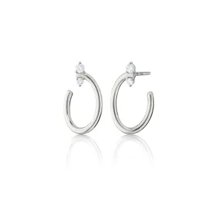 Sterling Silver Small Oval ??Galaxy Wrap Hoop?? Earrings with White Sapphires