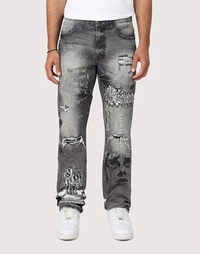 Suede - finished fashion Grindhouse Straight Fit Rip N Repair Embossed Denim Jeans Fashion labels