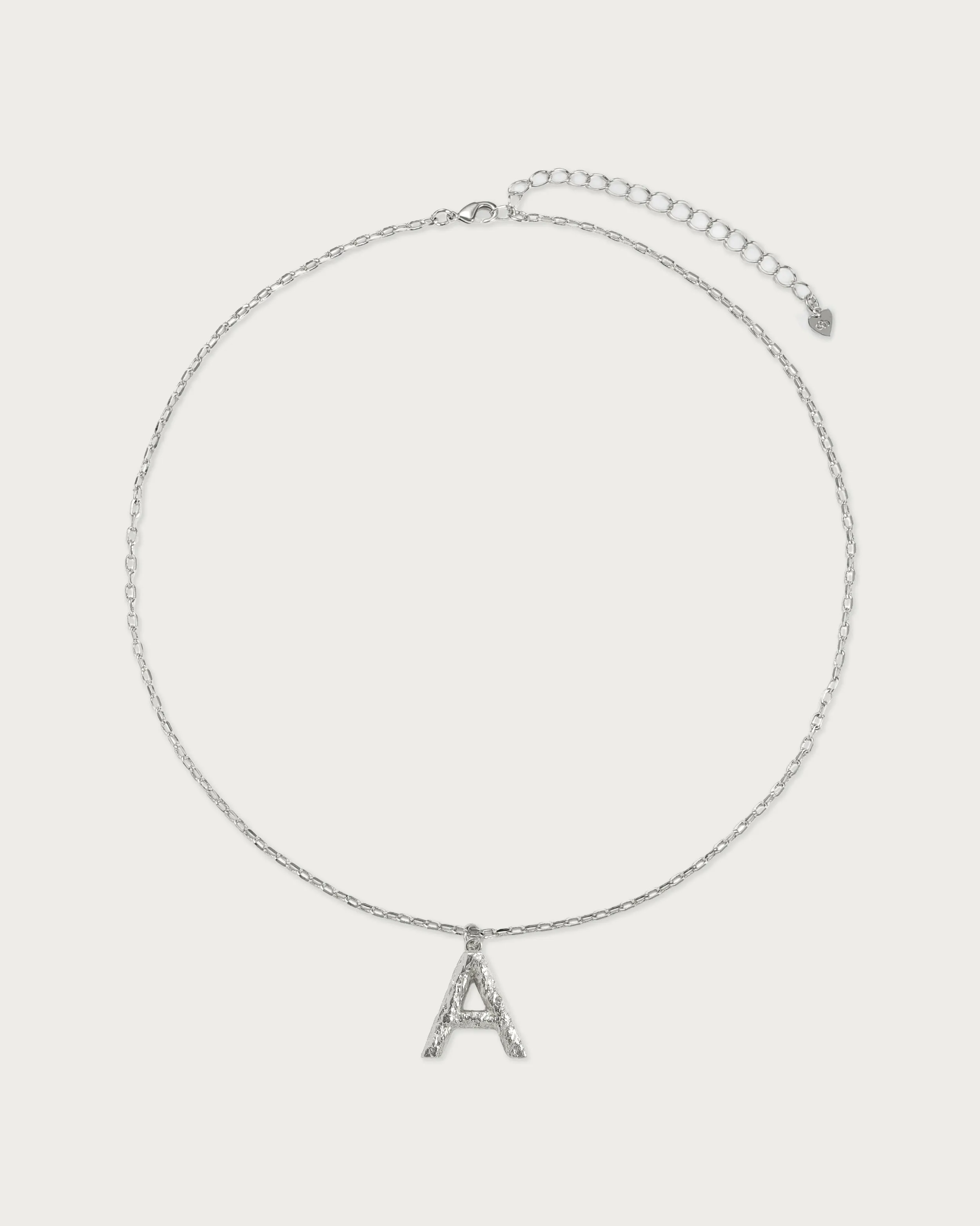Textured Initial Letter Necklace in Silver