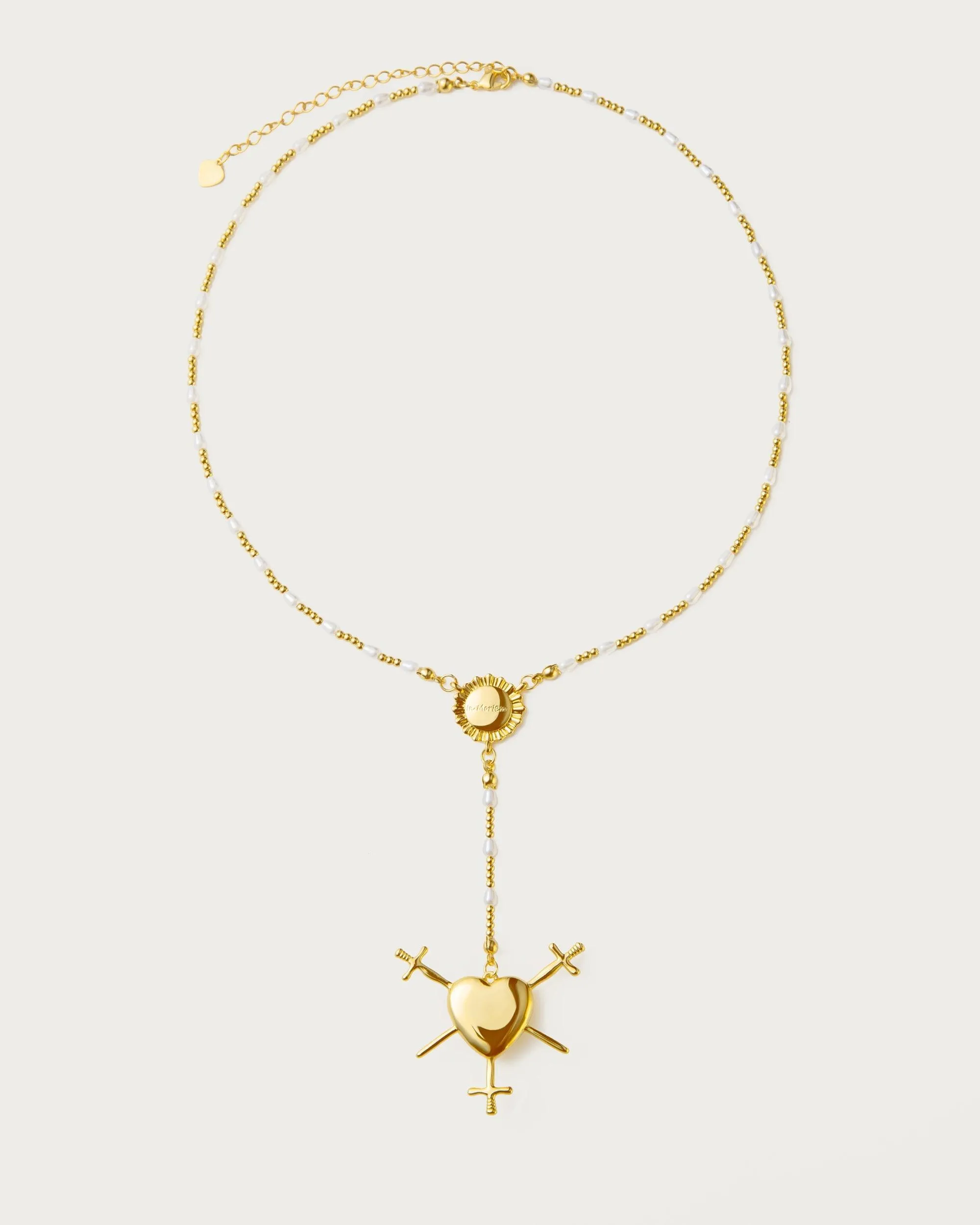 Three of Swords Rosary Necklace in Gold