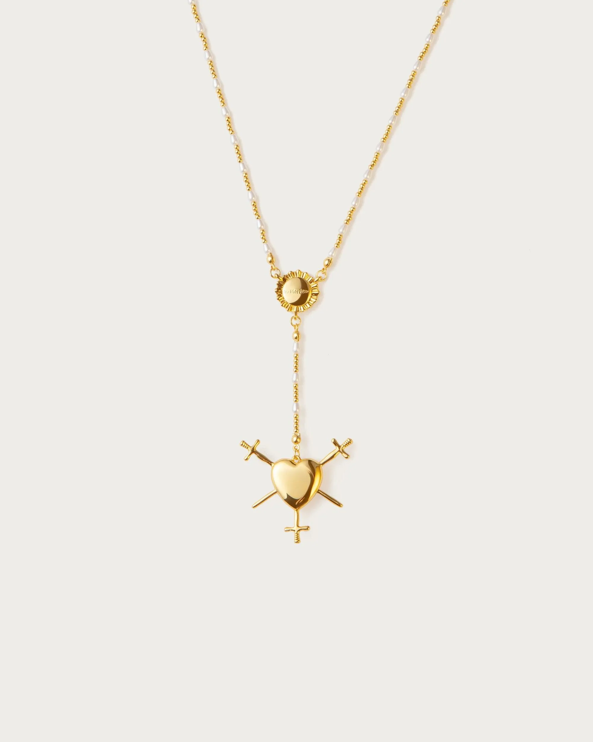 Three of Swords Rosary Necklace in Gold