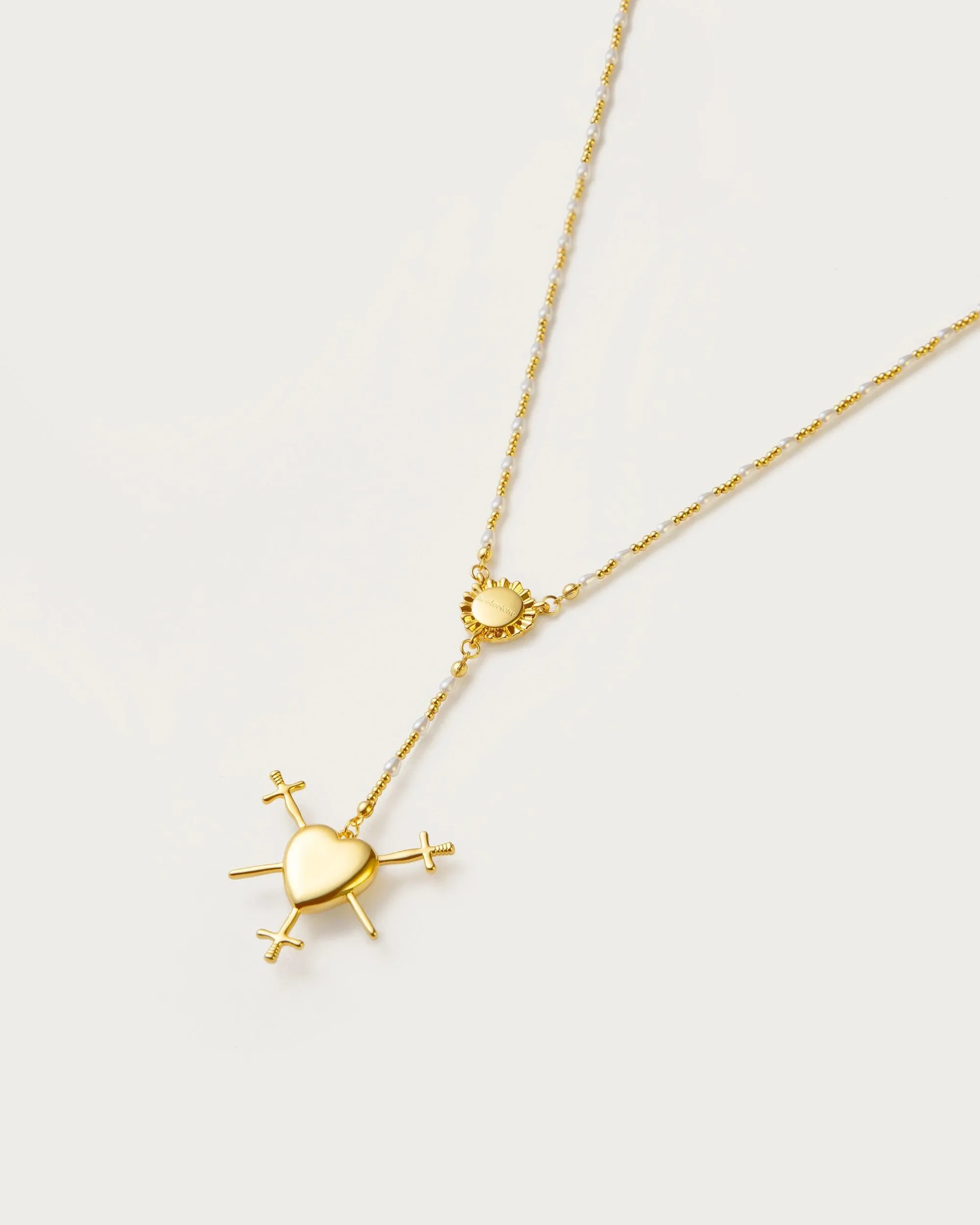 Three of Swords Rosary Necklace in Gold